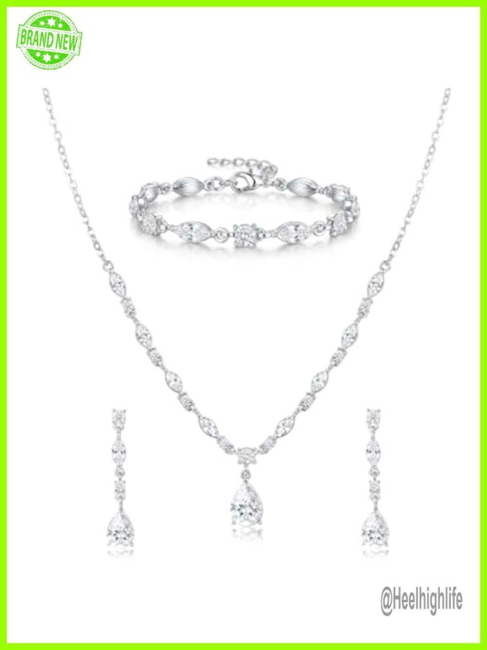 18k White Gold Plated Austrian Crystal Teardrop Bridal Jewelry Set
